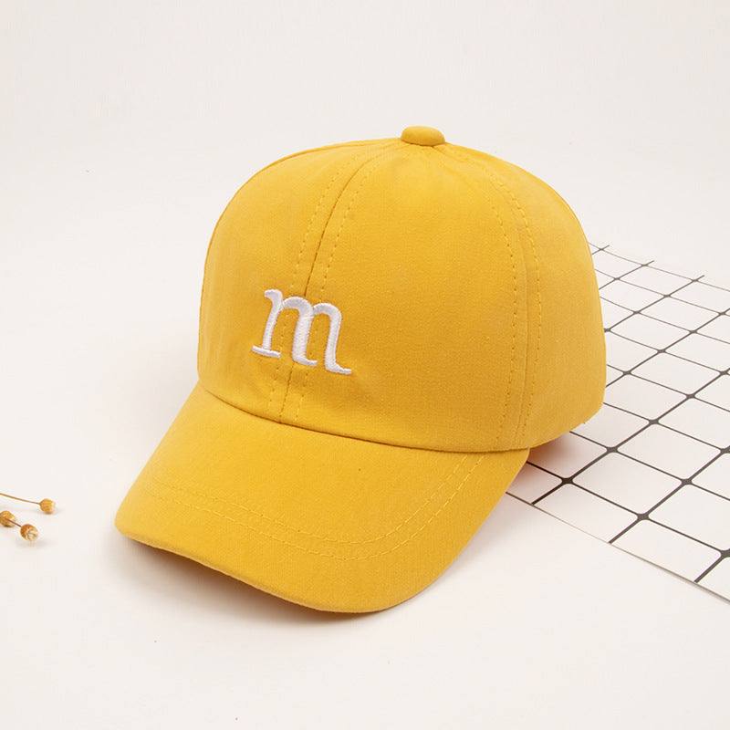 Baseball Cap Boy Letter M Embroidered Children's Cotton Spring and AutProduct information:
 
 Material: non-woven fabric
 
 Suitable for the season: spring
 
 Color: children M baseball cap white, children M baseball cap yellow, childr0Stef's Store