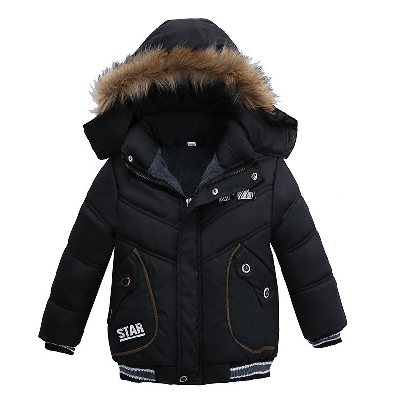 Small And Medium-Sized Boys Cotton-Padded JacketsProduct information:
 
 


 suitable season: winter
 
 Filler: polyester fiber (polyester)
 
 Whether Hooded: Hooded
 
 Thickness: thicker
 
 Pattern: Letters
 
 AQL0Stef's Store