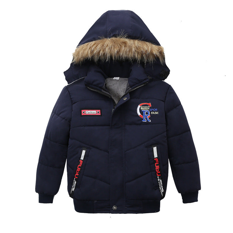 Small And Medium-Sized Boys Cotton-Padded JacketsProduct information:
 
 


 suitable season: winter
 
 Filler: polyester fiber (polyester)
 
 Whether Hooded: Hooded
 
 Thickness: thicker
 
 Pattern: Letters
 
 AQL0Stef's Store