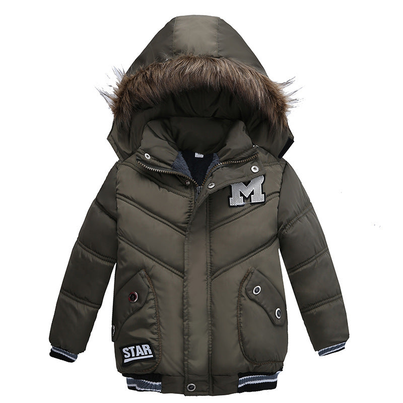 Small And Medium-Sized Boys Cotton-Padded JacketsProduct information:
 
 


 suitable season: winter
 
 Filler: polyester fiber (polyester)
 
 Whether Hooded: Hooded
 
 Thickness: thicker
 
 Pattern: Letters
 
 AQL0Stef's Store