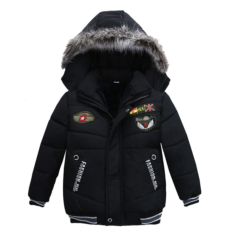 Small And Medium-Sized Boys Cotton-Padded JacketsProduct information:
 
 


 suitable season: winter
 
 Filler: polyester fiber (polyester)
 
 Whether Hooded: Hooded
 
 Thickness: thicker
 
 Pattern: Letters
 
 AQL0Stef's Store