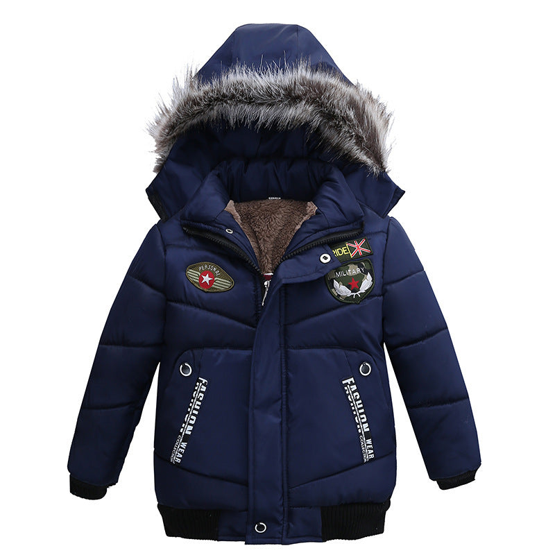 Small And Medium-Sized Boys Cotton-Padded JacketsProduct information:
 
 


 suitable season: winter
 
 Filler: polyester fiber (polyester)
 
 Whether Hooded: Hooded
 
 Thickness: thicker
 
 Pattern: Letters
 
 AQL0Stef's Store