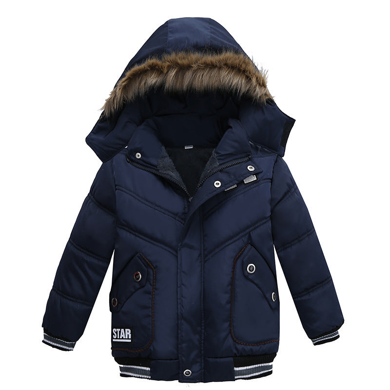 Small And Medium-Sized Boys Cotton-Padded JacketsProduct information:
 
 


 suitable season: winter
 
 Filler: polyester fiber (polyester)
 
 Whether Hooded: Hooded
 
 Thickness: thicker
 
 Pattern: Letters
 
 AQL0Stef's Store